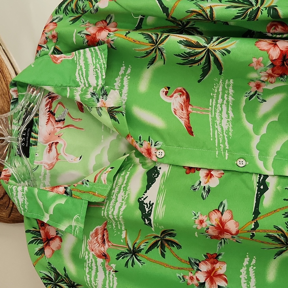 Tropical Green Flamingo Shirt - Picture 2 of 6